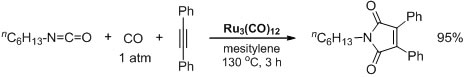 Intermolecular [2+2+1] co-adduct cyclization reaction of an isocyanate, an alkyne, and carbon monoxide using Ru3(CO)12 catalyst